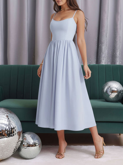 Backless Spaghetti Strap A-Line Midi Dress