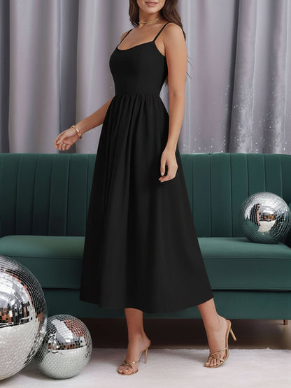 Backless Spaghetti Strap A-Line Midi Dress