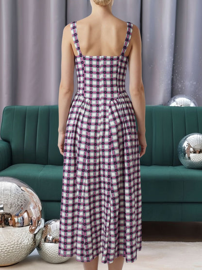 Vintage Spaghetti Strap Floral/Plaid Swing Dress