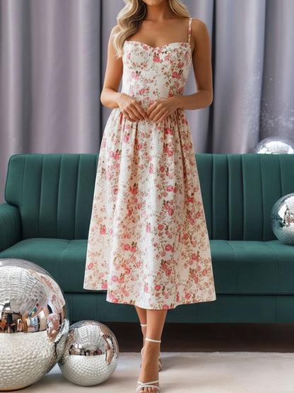 Vintage Spaghetti Strap Floral/Plaid Swing Dress