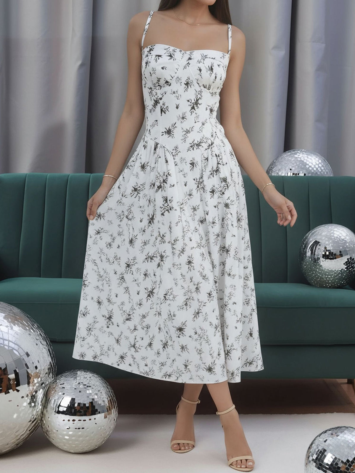 Vintage Spaghetti Strap Floral/Plaid Swing Dress