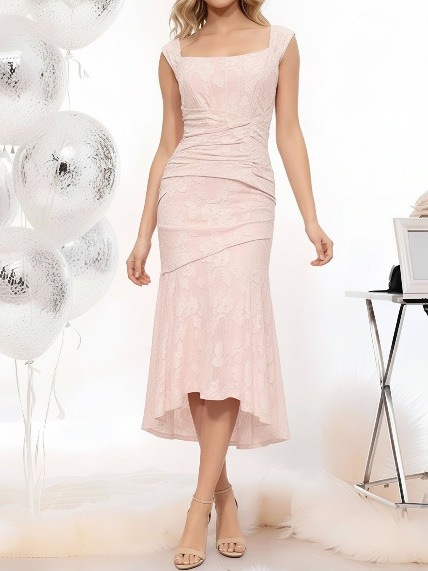 Sleeveless Ruched Textured Bodycon Fishtail Dress