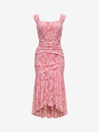Sleeveless Ruched Textured Bodycon Fishtail Dress