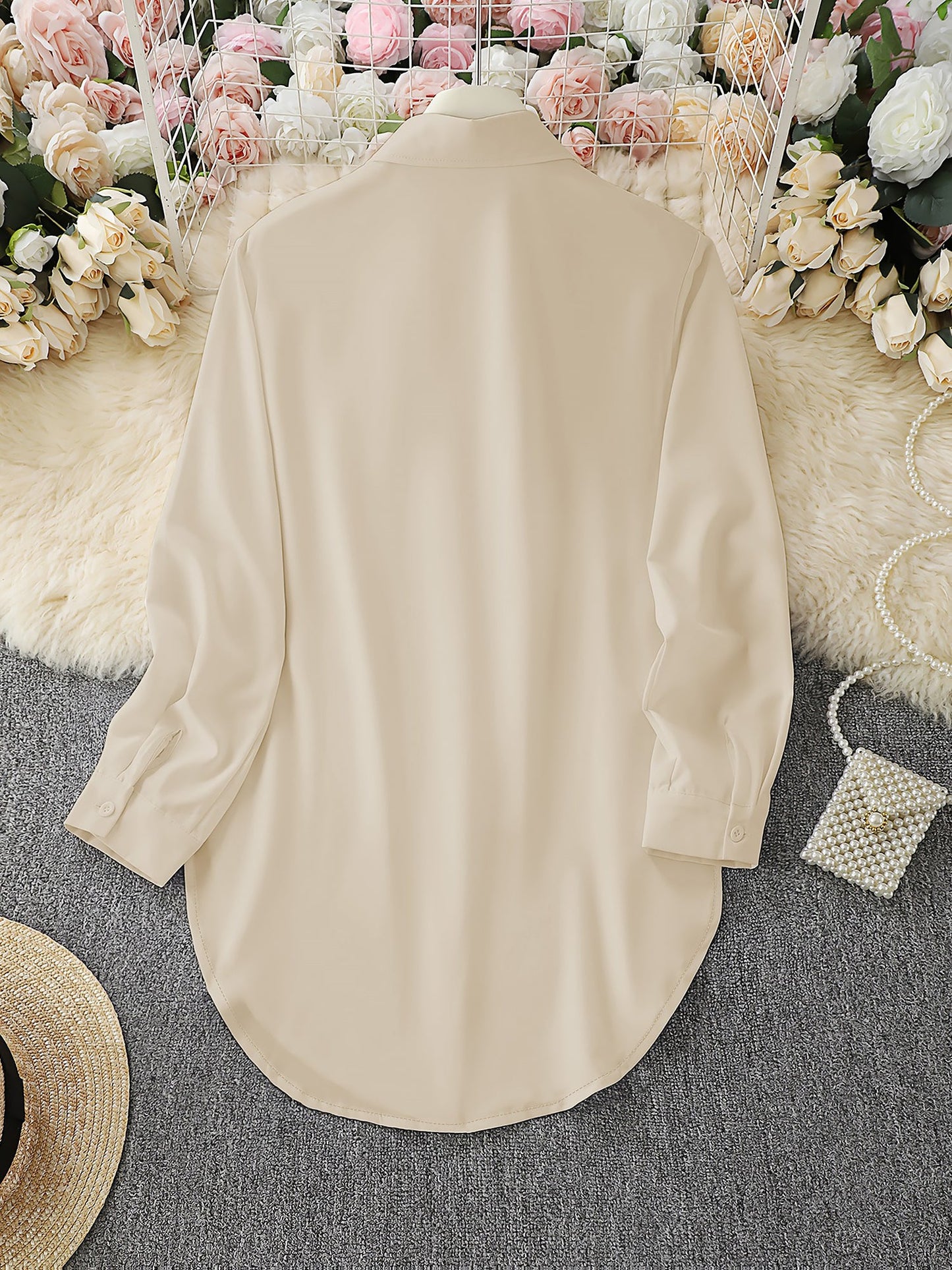 Collared Long Sleeves Solid Color Side Slit Shirt