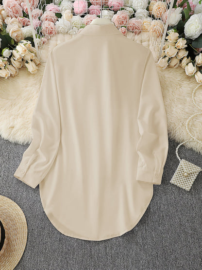Collared Long Sleeves Solid Color Side Slit Shirt