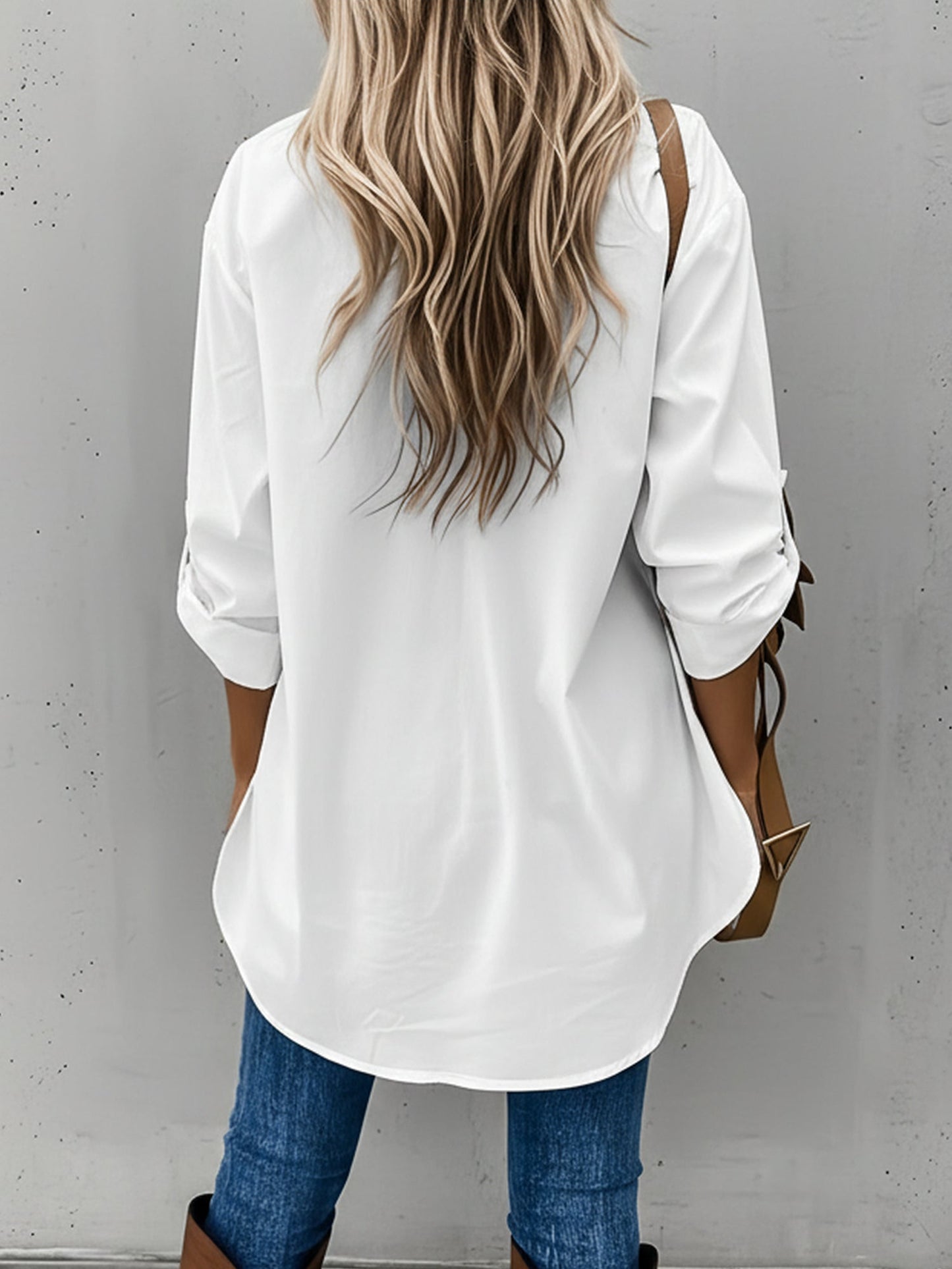 Versatile Long Sleeve Collared Pockets Side Slit Shirt
