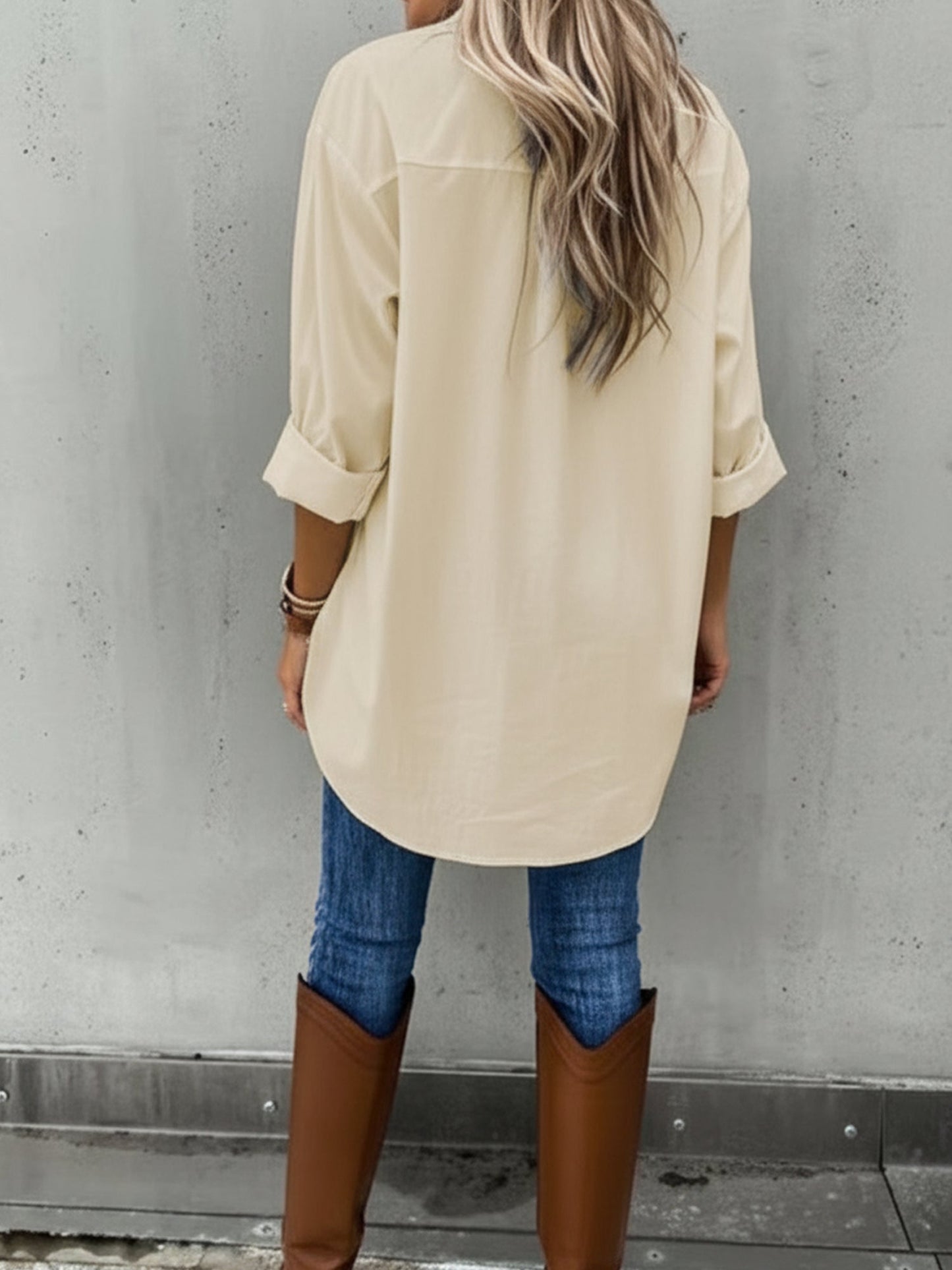 Versatile Long Sleeve Collared Pockets Side Slit Shirt