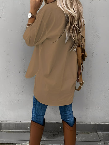 Versatile Long Sleeve Collared Pockets Side Slit Shirt