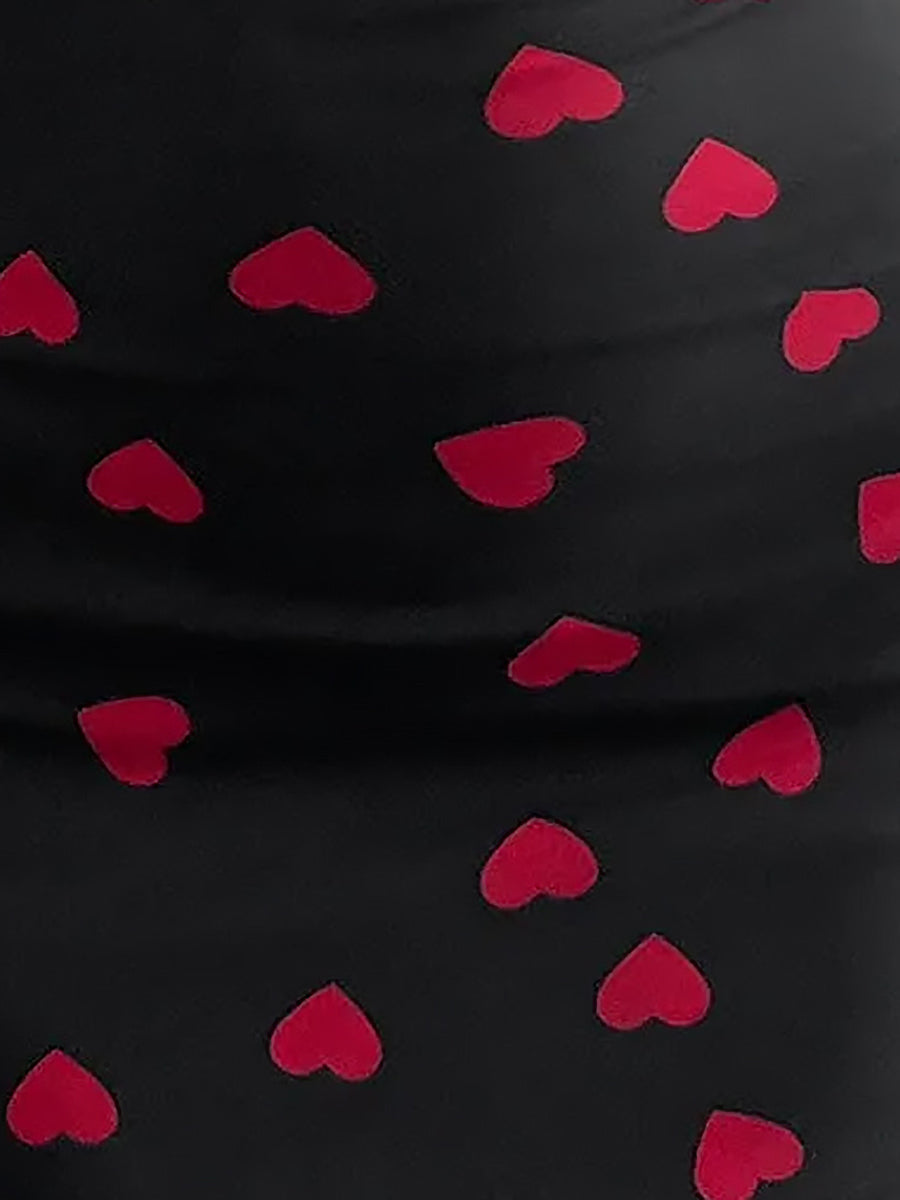 Heart Print Flared Sleeve Backless Mesh Bodycon Dress