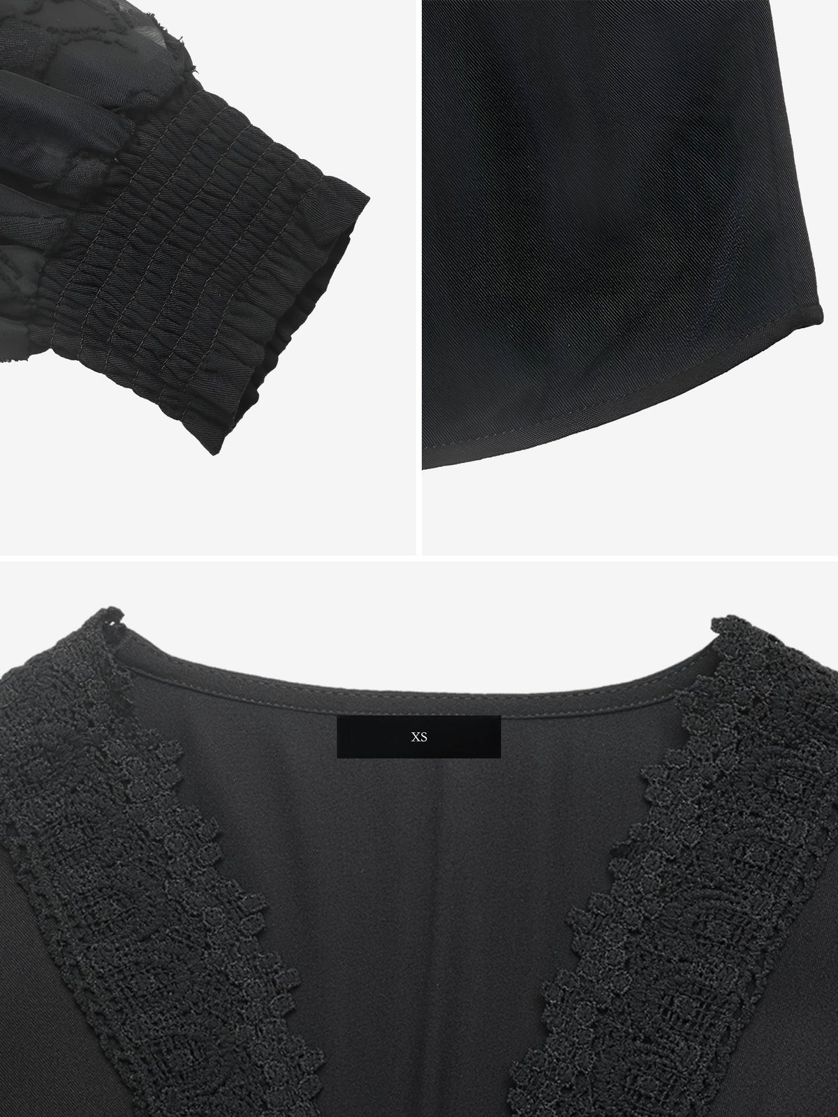 Lace V Neck Puff Sleeves Tiered Midi Dress