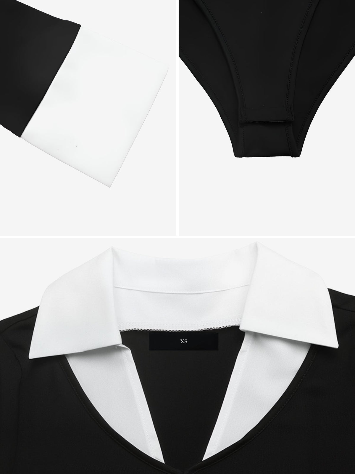 Fake-2-Piece Colorblock Collared Long Sleeves Bodysuits
