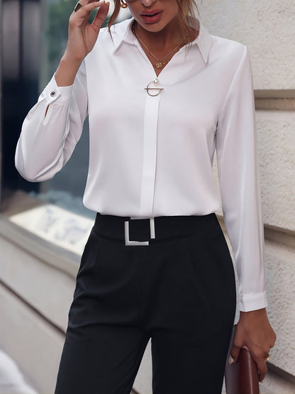 Versatile Solid Color Long Sleeve Button Down Shirt