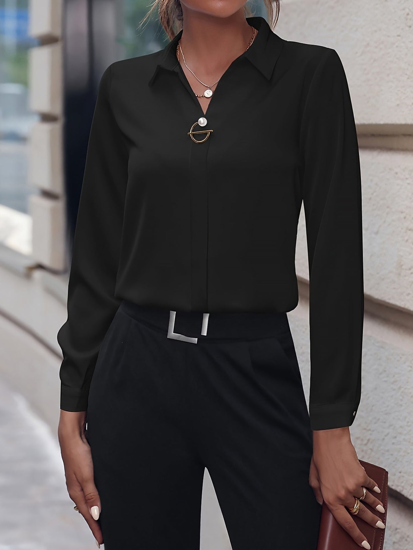 Versatile Solid Color Long Sleeve Button Down Shirt