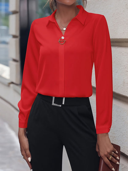 Versatile Solid Color Long Sleeve Button Down Shirt