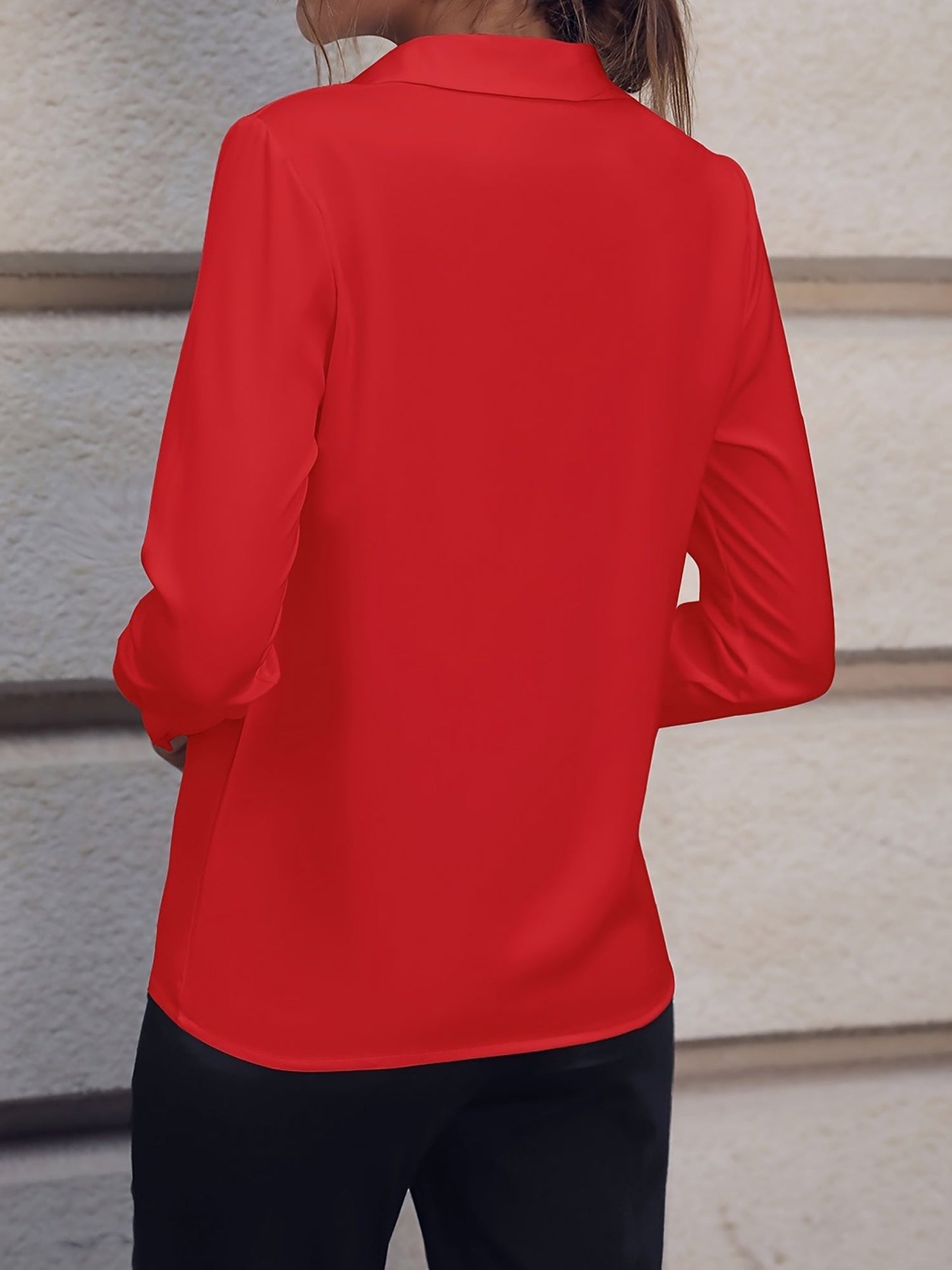 Versatile Solid Color Long Sleeve Button Down Shirt