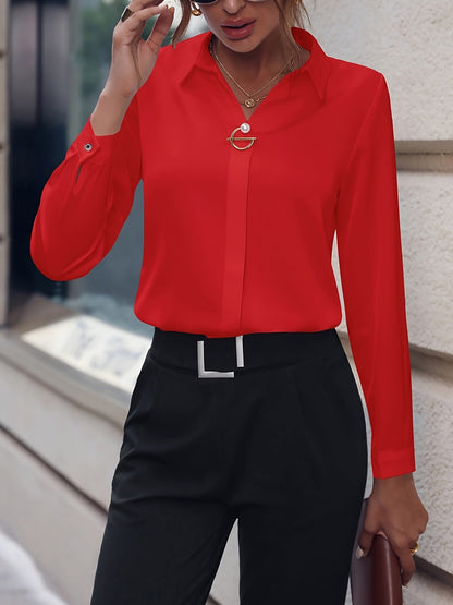 Versatile Solid Color Long Sleeve Button Down Shirt