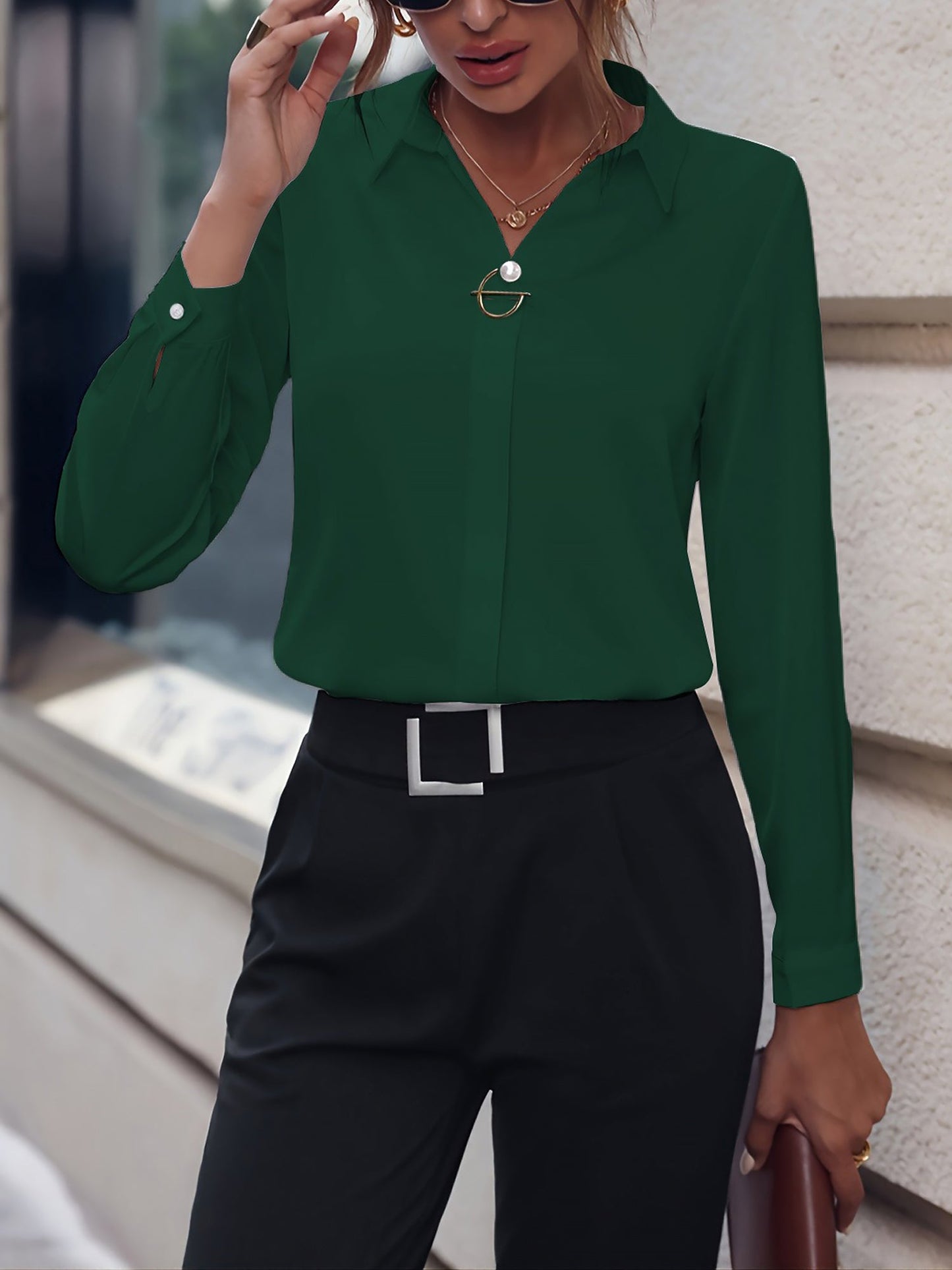 Versatile Solid Color Long Sleeve Button Down Shirt