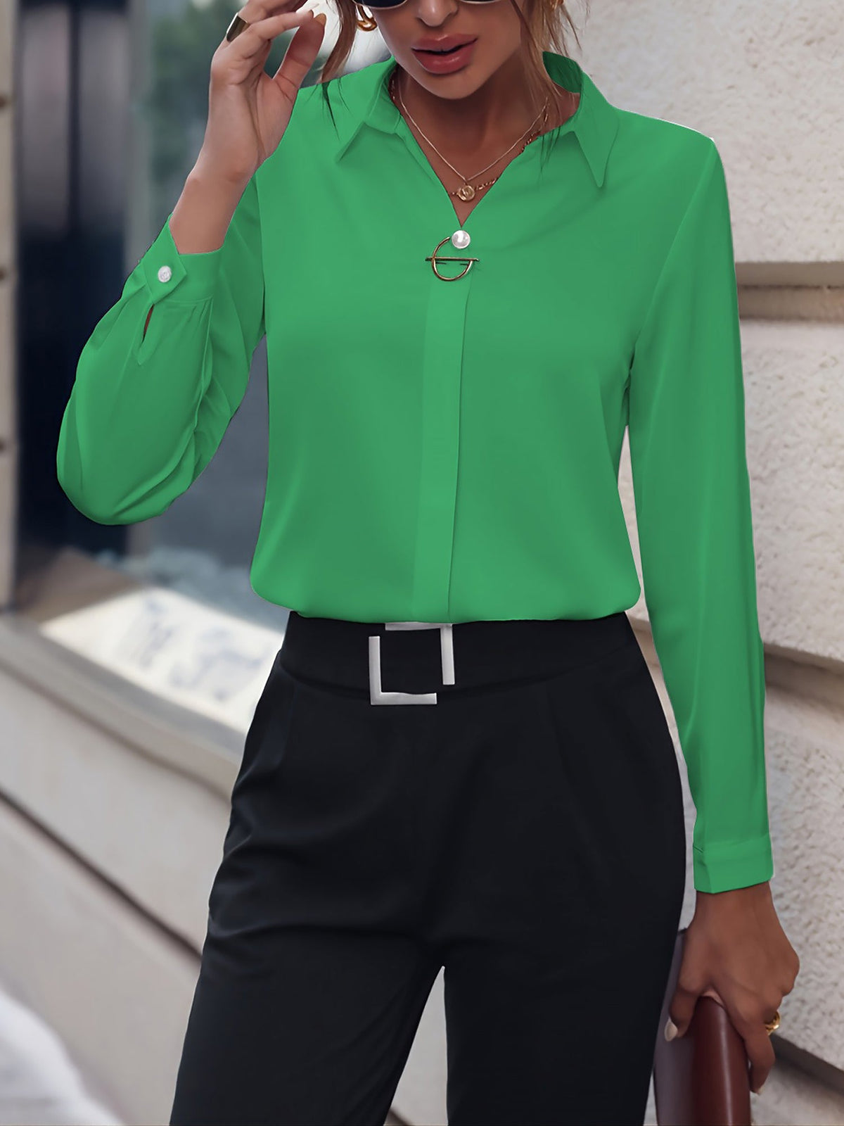 Versatile Solid Color Long Sleeve Button Down Shirt
