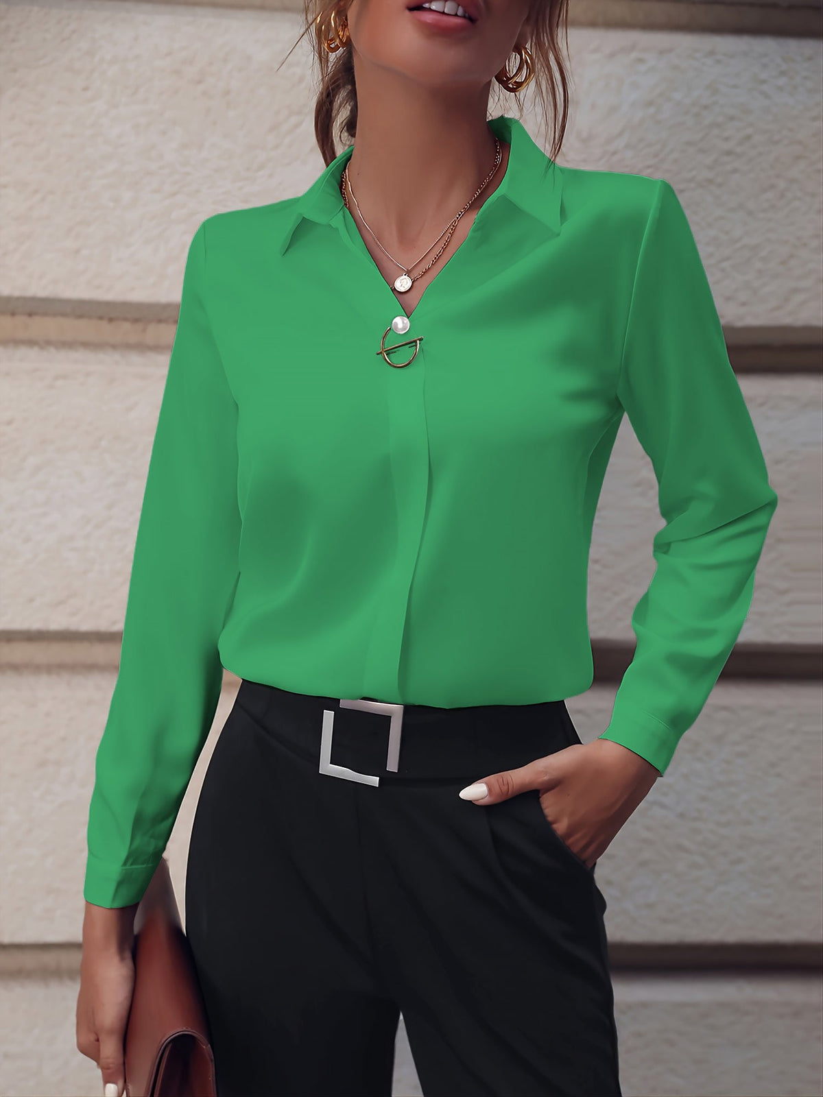 Versatile Solid Color Long Sleeve Button Down Shirt