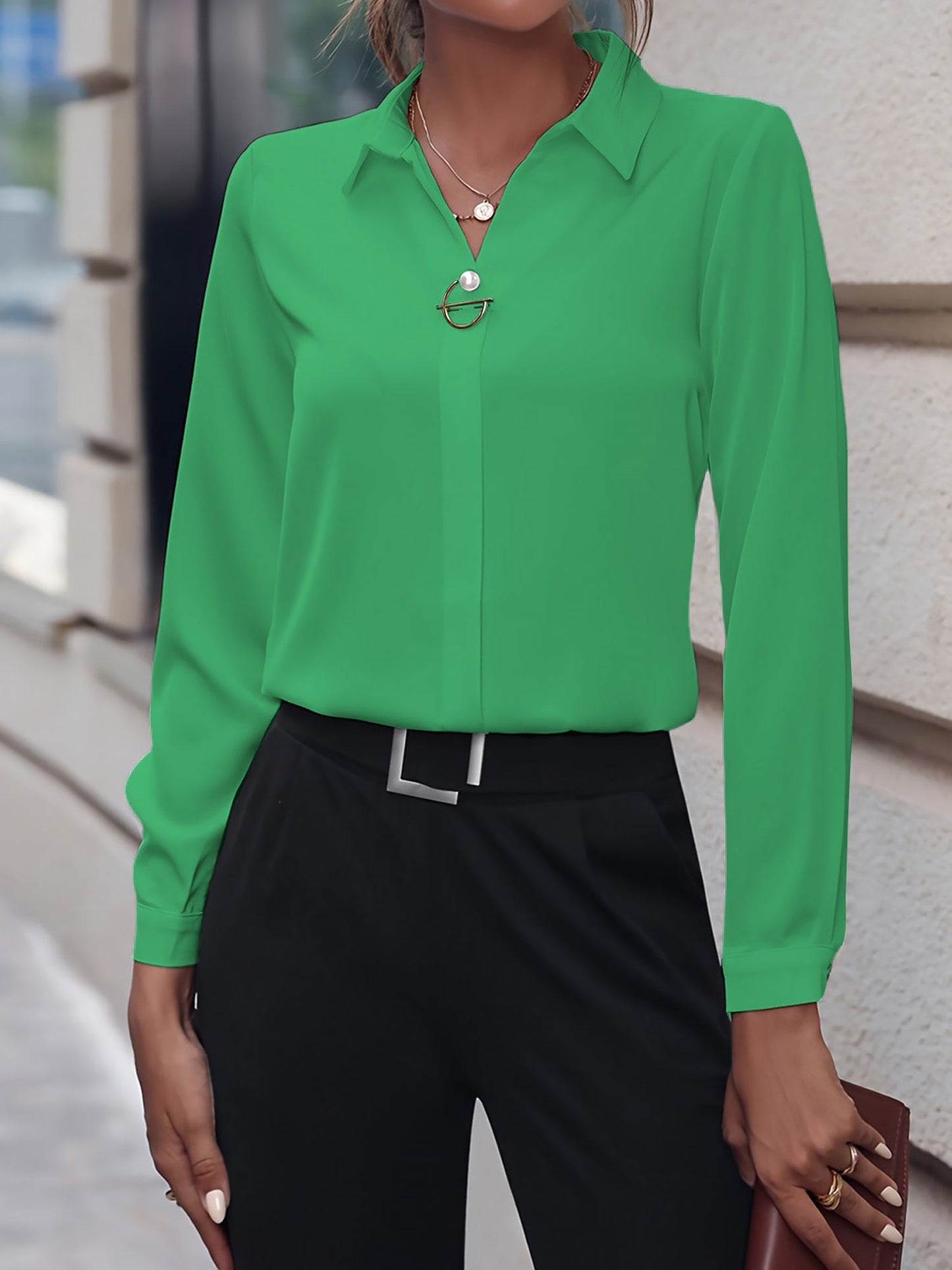 Versatile Solid Color Long Sleeve Button Down Shirt
