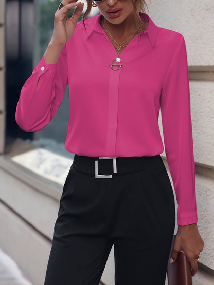 Versatile Solid Color Long Sleeve Button Down Shirt