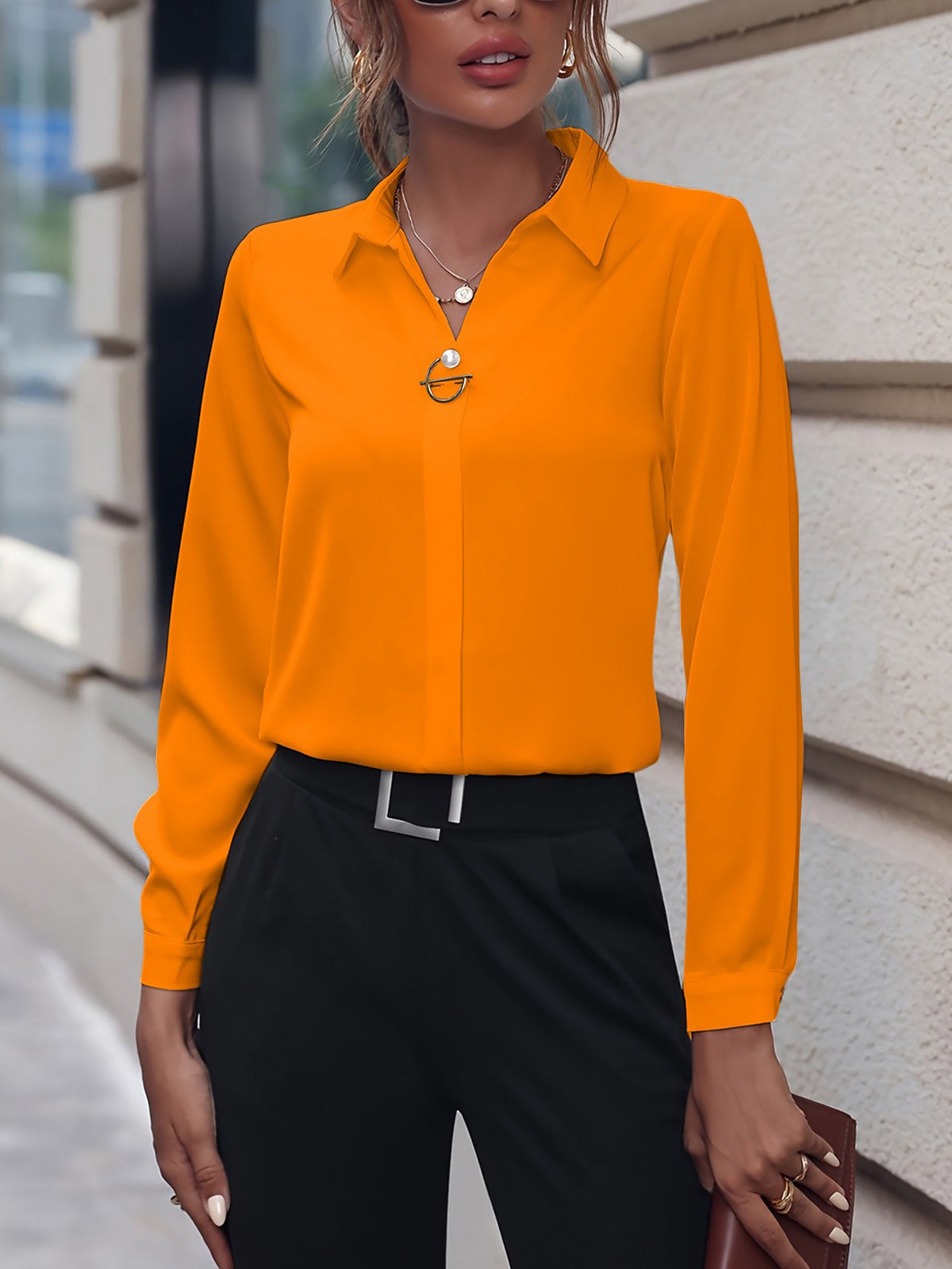 Versatile Solid Color Long Sleeve Button Down Shirt