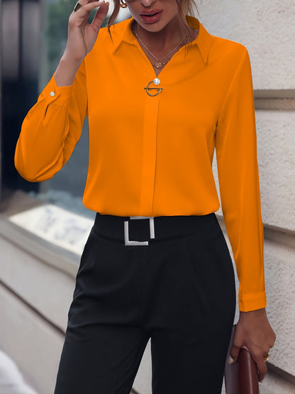 Versatile Solid Color Long Sleeve Button Down Shirt