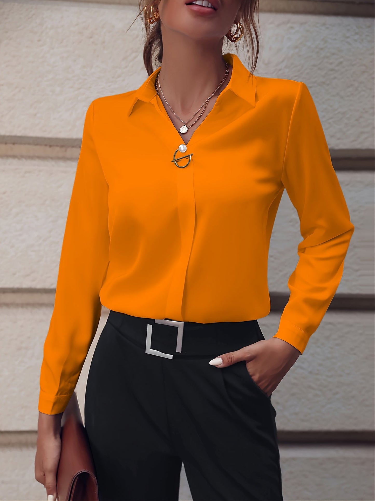 Versatile Solid Color Long Sleeve Button Down Shirt