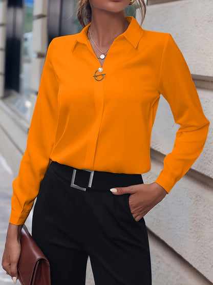 Versatile Solid Color Long Sleeve Button Down Shirt