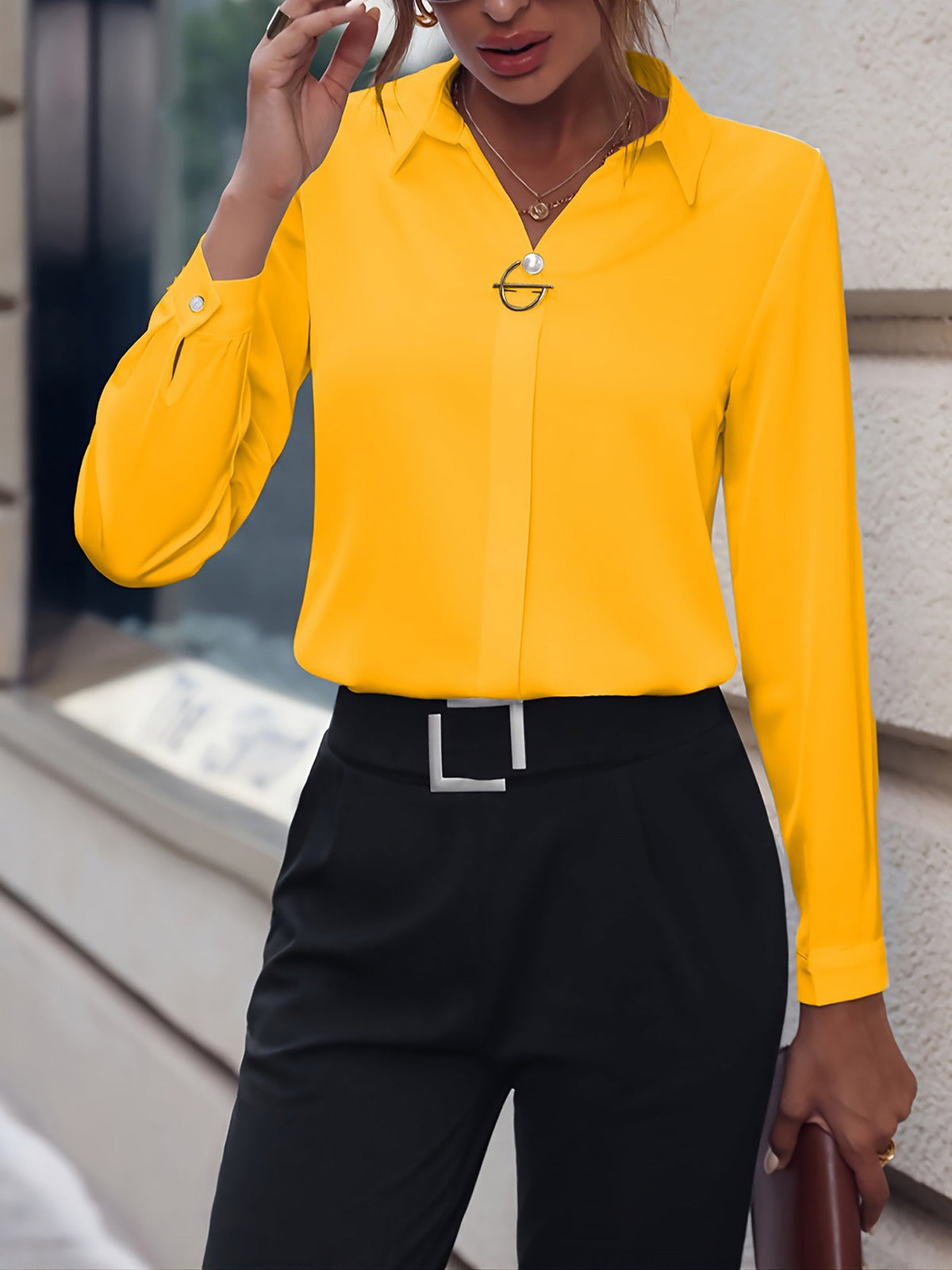 Versatile Solid Color Long Sleeve Button Down Shirt