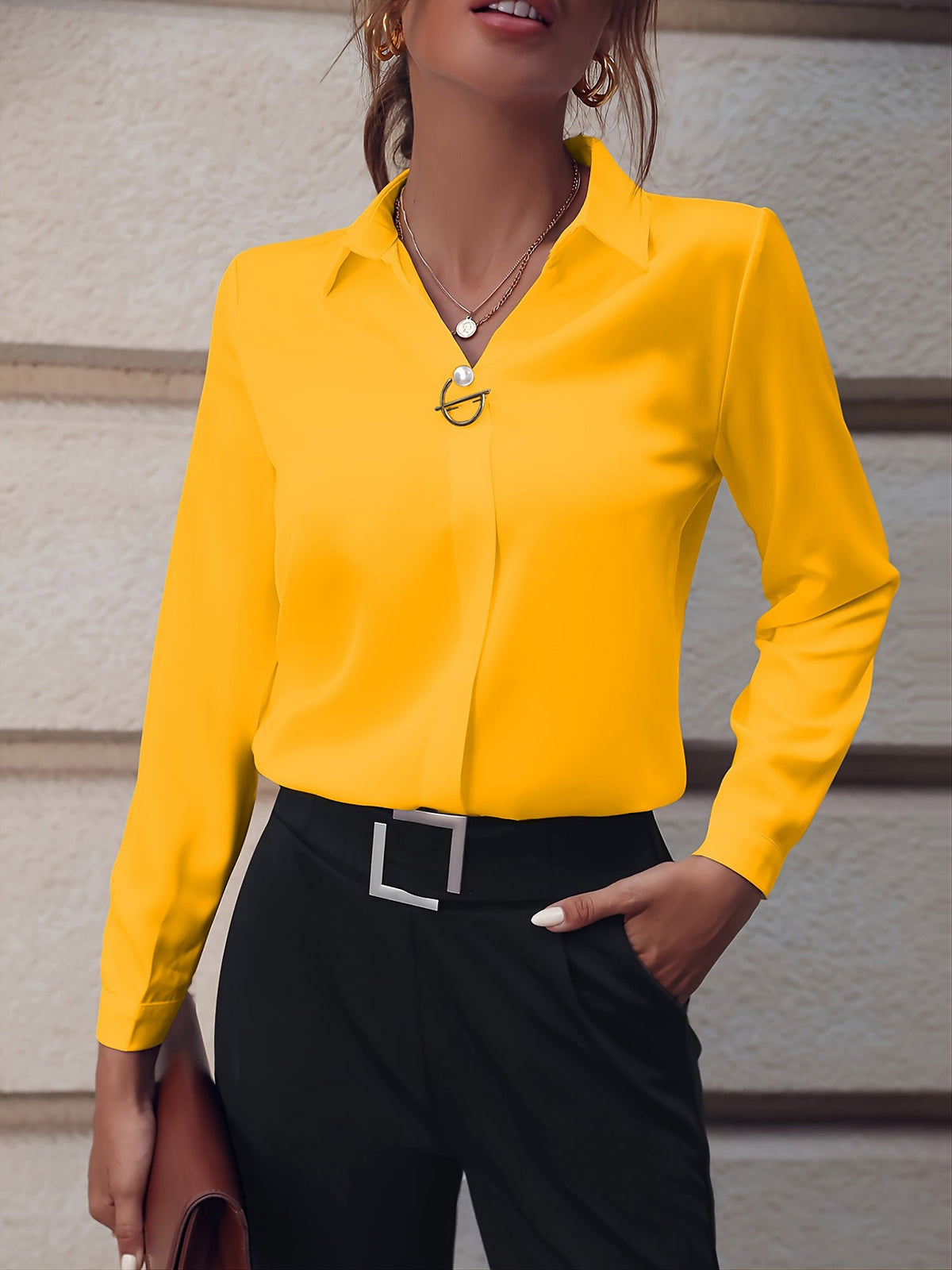 Versatile Solid Color Long Sleeve Button Down Shirt