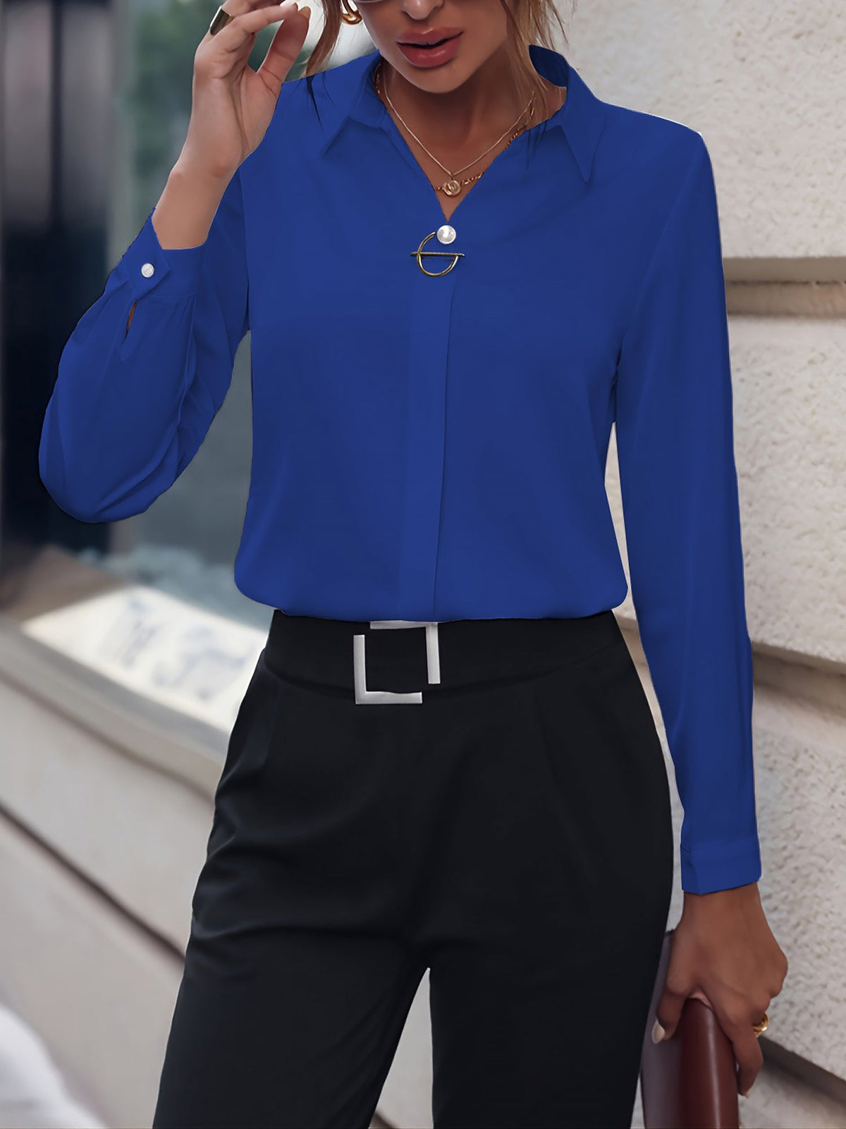 Versatile Solid Color Long Sleeve Button Down Shirt