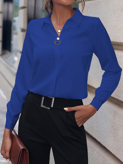 Versatile Solid Color Long Sleeve Button Down Shirt