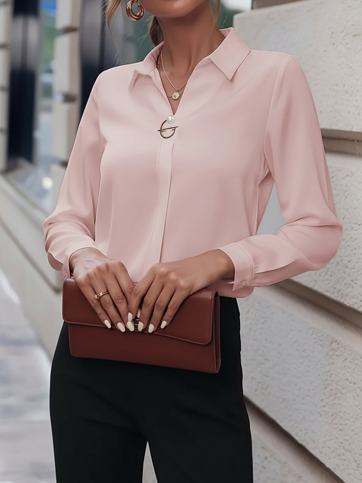 Versatile Solid Color Long Sleeve Button Down Shirt