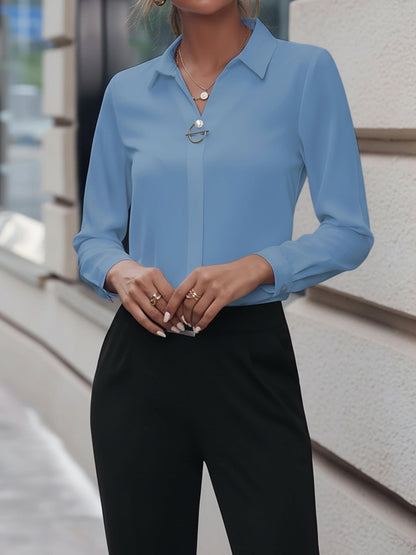 Versatile Solid Color Long Sleeve Button Down Shirt
