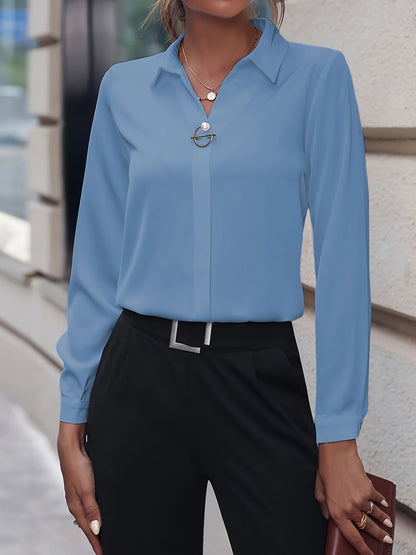 Versatile Solid Color Long Sleeve Button Down Shirt