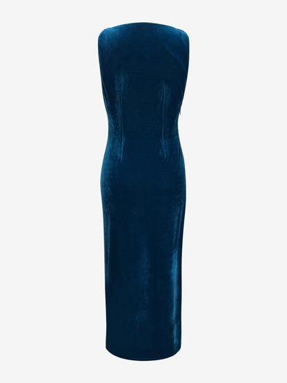 Cowl Neck Sleeveless Velvet Evening Gown Side Slit Dress