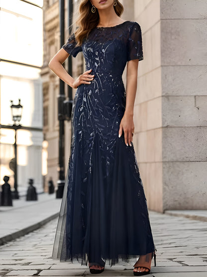 Mesh Embroidered Sequin Evening Gown Fishtail Dress