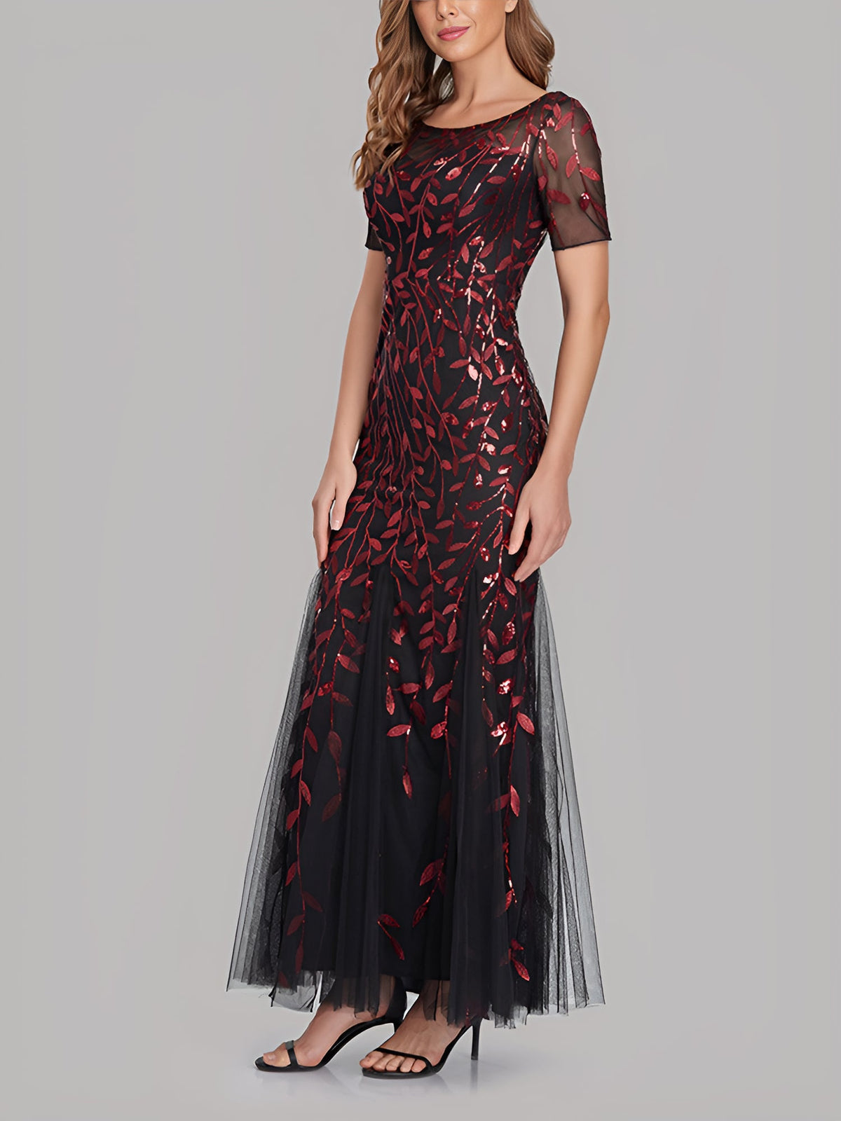 Mesh Embroidered Sequin Evening Gown Fishtail Dress
