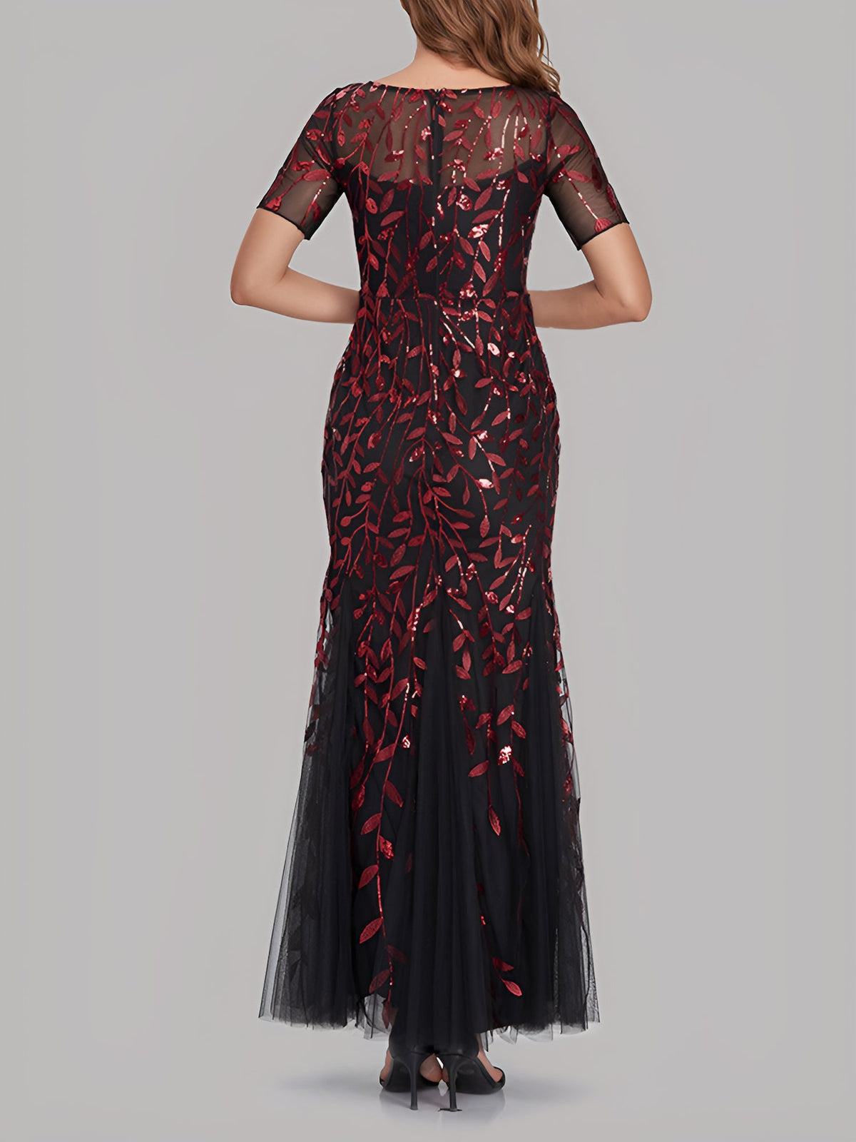 Mesh Embroidered Sequin Evening Gown Fishtail Dress
