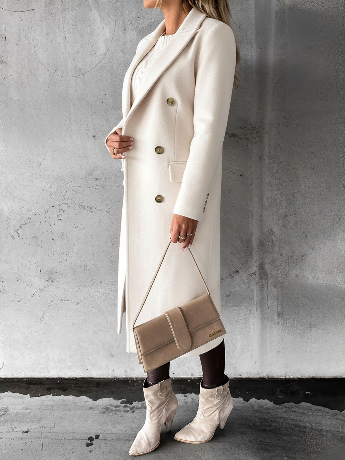 Casual Long Sleeve Double Breasted Notched Lapel Coat