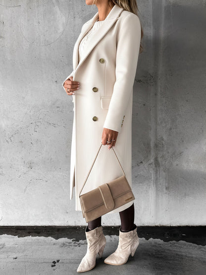 Casual Long Sleeve Double Breasted Notched Lapel Coat