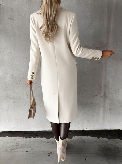 Casual Long Sleeve Double Breasted Notched Lapel Coat