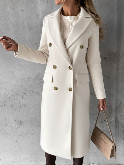 Casual Long Sleeve Double Breasted Notched Lapel Coat