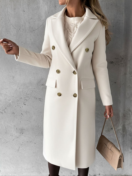 Casual Long Sleeve Double Breasted Notched Lapel Coat