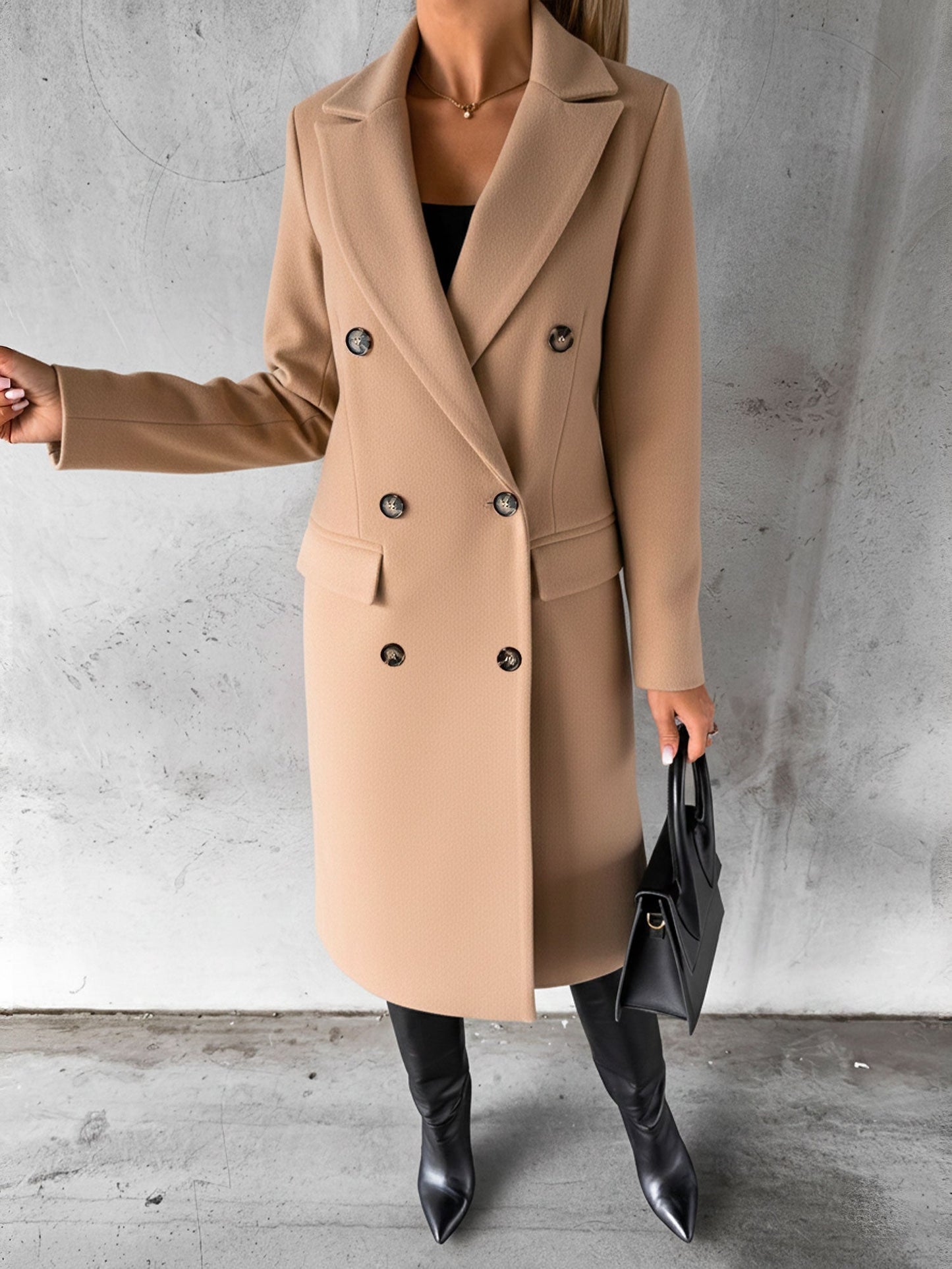 Casual Long Sleeve Double Breasted Notched Lapel Coat