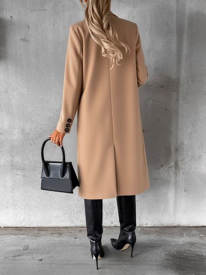 Casual Long Sleeve Double Breasted Notched Lapel Coat