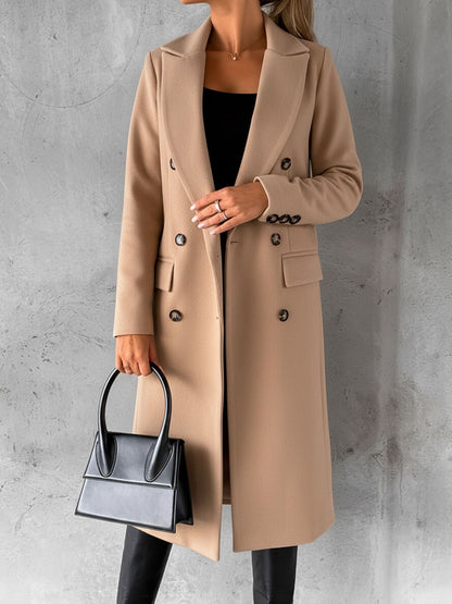 Casual Long Sleeve Double Breasted Notched Lapel Coat