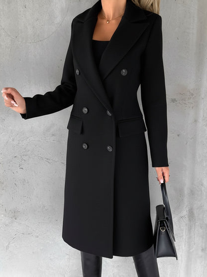 Casual Long Sleeve Double Breasted Notched Lapel Coat