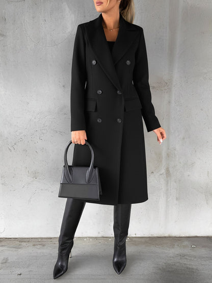 Casual Long Sleeve Double Breasted Notched Lapel Coat
